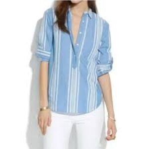 Madewell Market Popover Top Chambray Striped Shirt size S